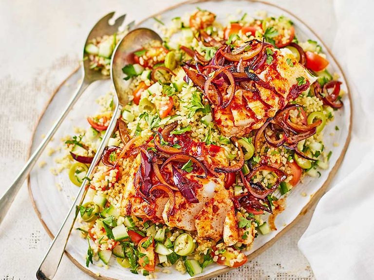 Cover image of “Harissa fish with bulgur salad”