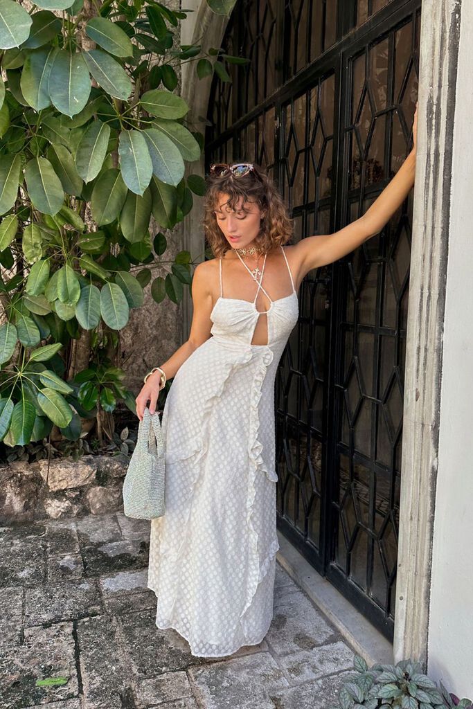 Cover image of “Saint Lawerence White Ruffle Maxi Dress”