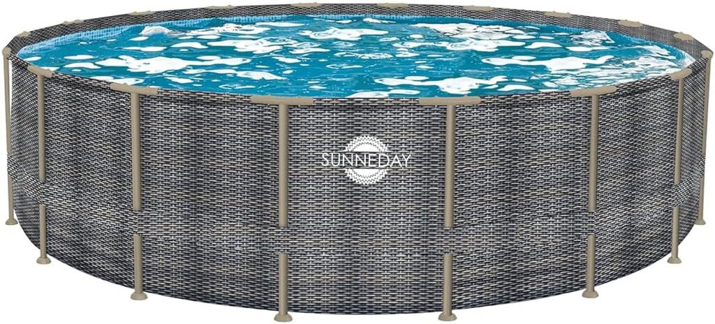 Cover image of “24 ft. Round x 52 inch Pool | Rattan Soft-Sided Oasis Pool | Heavy-Gauge PVC Reinforced with Polyester | Heavy-Duty Metal Frame | Frame Ladder Matching Pool Cover, EZ Clean 200 Filter by Aqualoon”