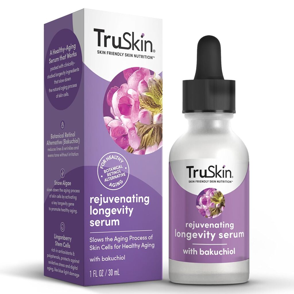 Cover image of “TruSkin Longevity Bakuchiol Serum – Rejuvenating Face Serum with Lingonberry Stem Cells & Snow Algae – Skin Care Made to Help Transition from Anti Aging to Healthy Aging – 1 fl oz”