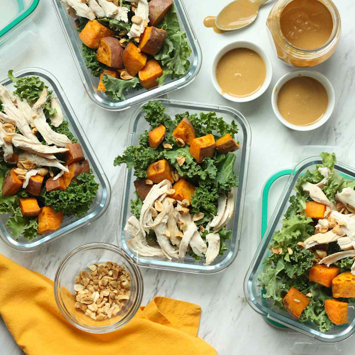 Cover image of “Sweet Potato, Kale & Chicken Salad with Peanut Dressing”